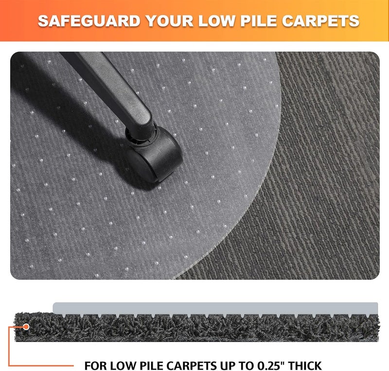 TONOS Chair Mat for Carpet- Low Pile (1/4" Thick) Carpet Protector for Office Gaming Computer Desk Chair. Heavy Duty Desk Chair Mat for Carpeted Floors, Semi Transparent (round-39in) - Image 4